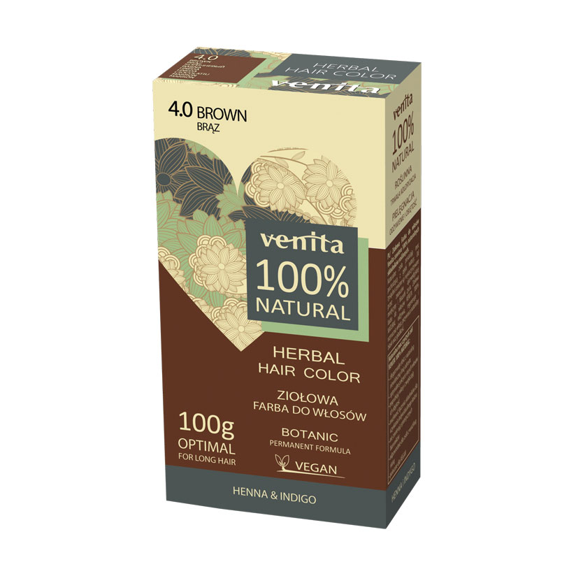 Рослинна фарба для волосся Venita Natural Herbal Hair Color 100% Natural 4.0 Brown, 100 г